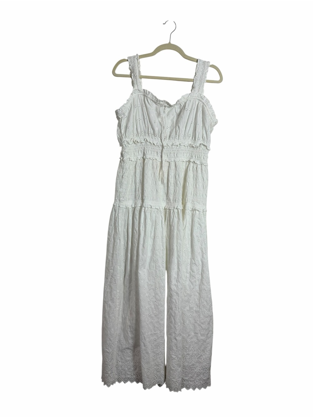 GAP x DÔEN Eyelet Midi Dress White Smocked Cotton Tiered Large NWT - Picture 3 of 10